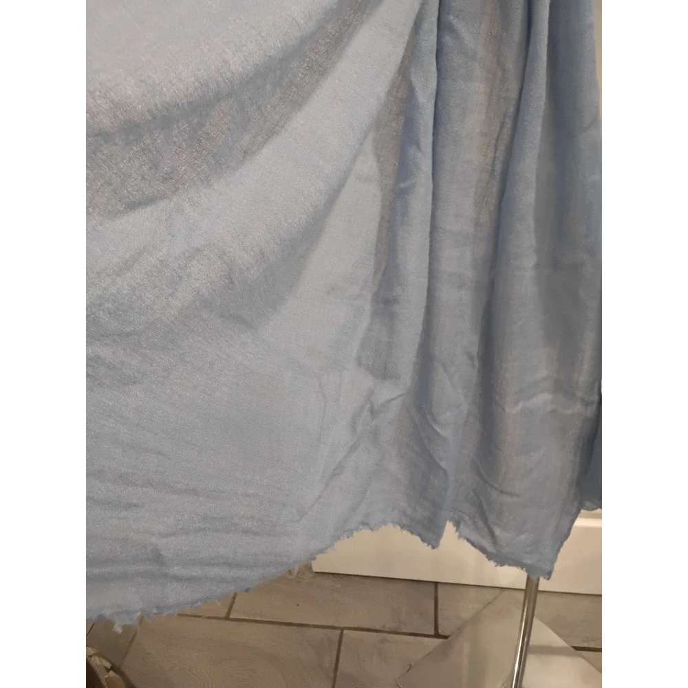 ZARA‎ Light Blue Gauze Scarf Shawl Wrap Frayed Edges Lightweight